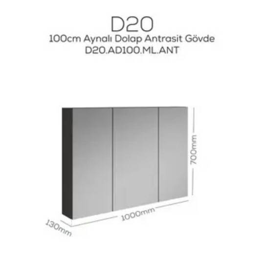 Creavit D20 Aynalı Dolap Antrasit 1000x700x130mm