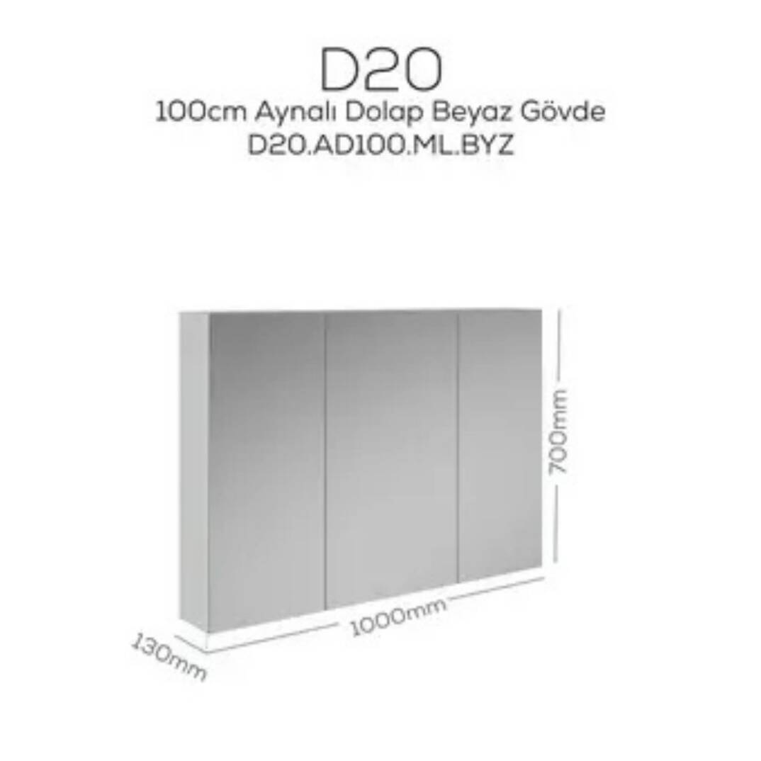 Creavit D20 Aynalı Dolap Beyaz 1000x700x130mm - 1