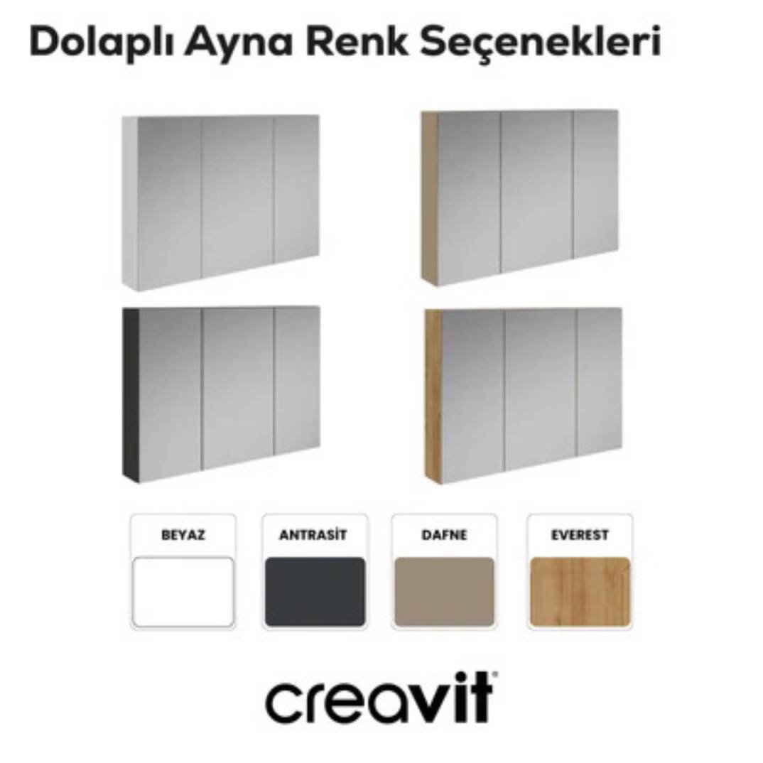 Creavit D20 Aynalı Dolap Beyaz 1000x700x130mm - 4