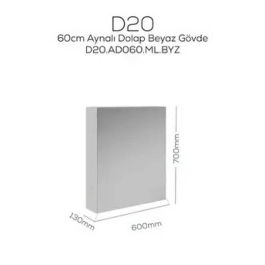 Creavit D20 Aynalı Dolap Beyaz 600x700x130mm