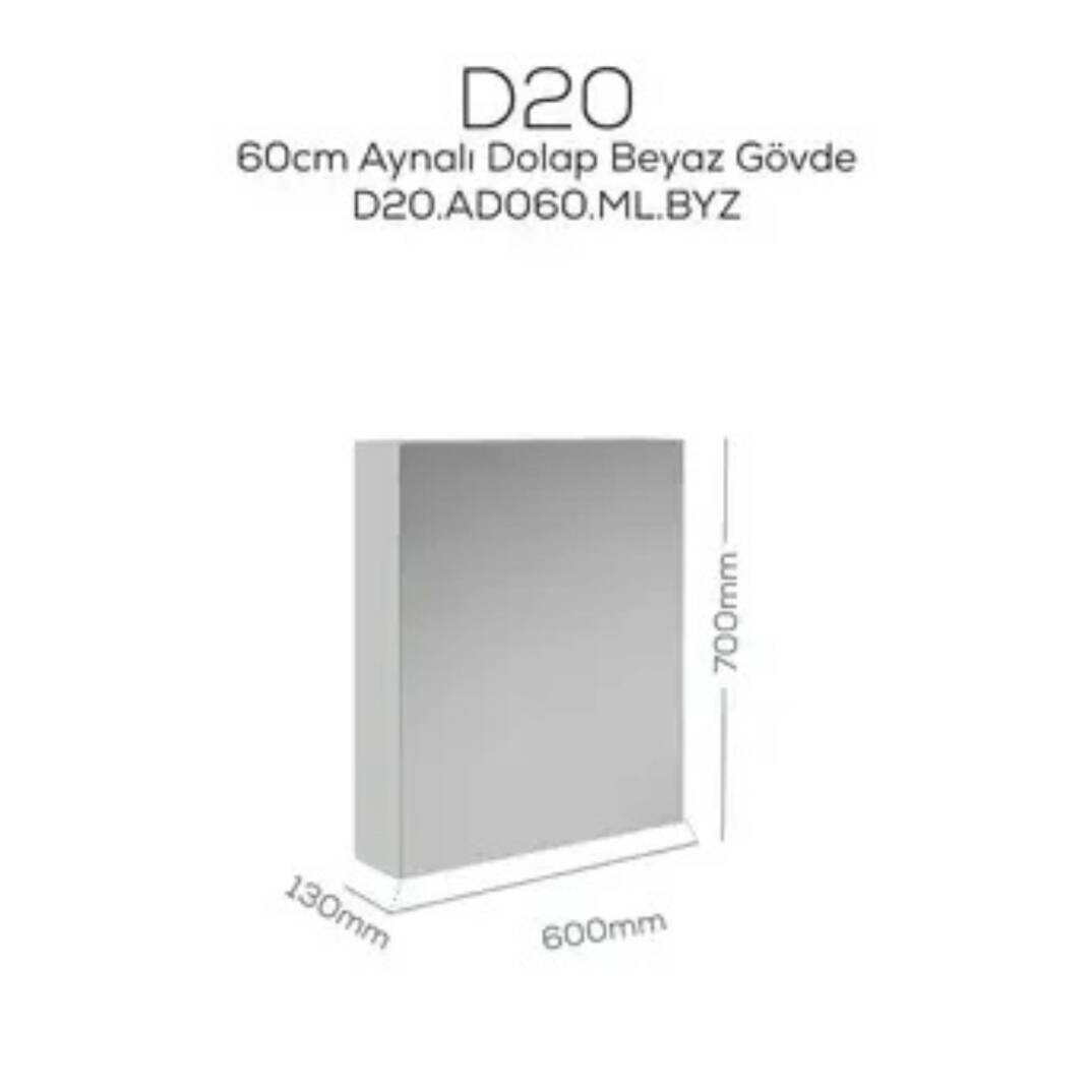 Creavit D20 Aynalı Dolap Beyaz 600x700x130mm - 1