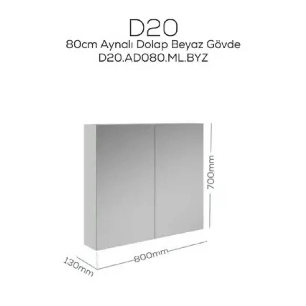 Creavit D20 Aynalı Dolap Beyaz 800x700x130mm - 1