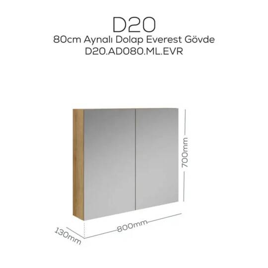 Creavit D20 Aynalı Dolap Everest 800x700x130mm