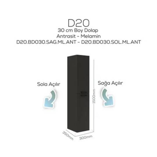Creavit D20 Sağa Açılır Boy Dolabı Antrasit