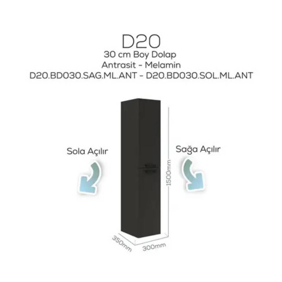 Creavit D20 Sağa Açılır Boy Dolabı Antrasit - 1