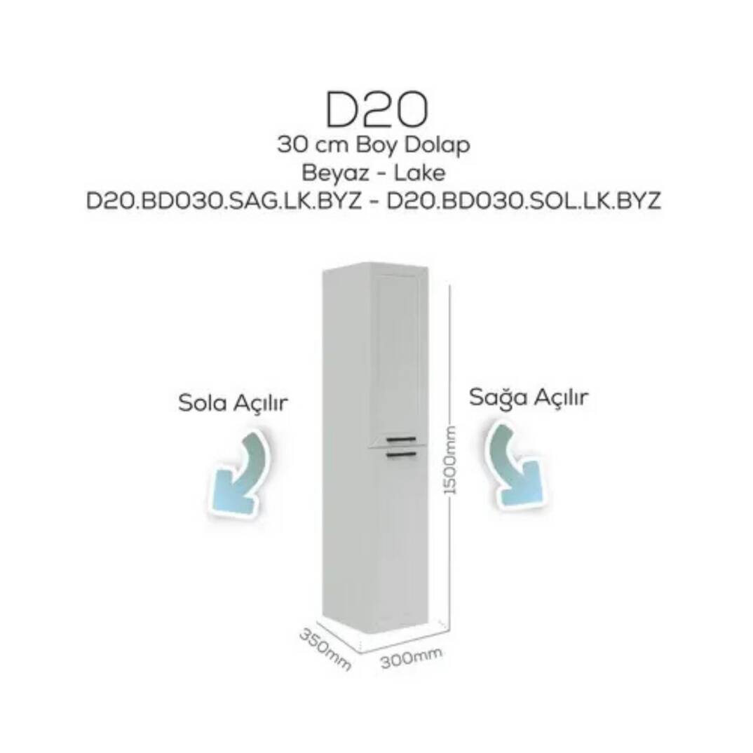 Creavit D20 Sağa Açılır Boy Dolabı Beyaz - 1