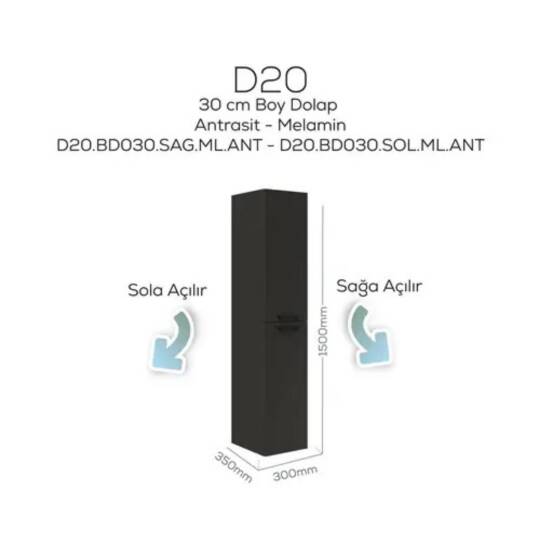 Creavit D20 Sola Açılır Boy Dolabı Antrasit