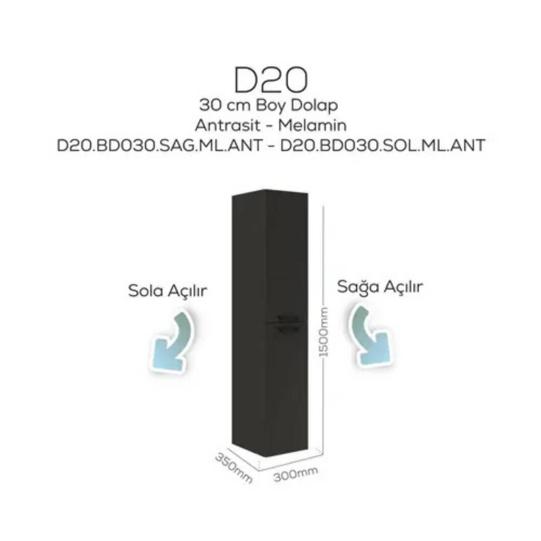 Creavit D20 Sola Açılır Boy Dolabı Antrasit - 1