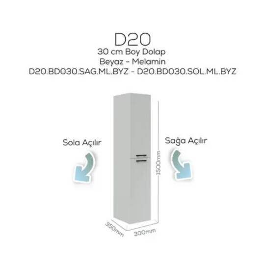 Creavit D20 Sola Açılır Boy Dolabı Beyaz