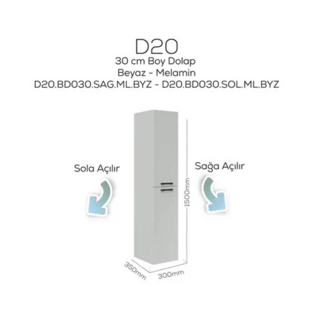 Creavit D20 Sola Açılır Boy Dolabı Beyaz - 1