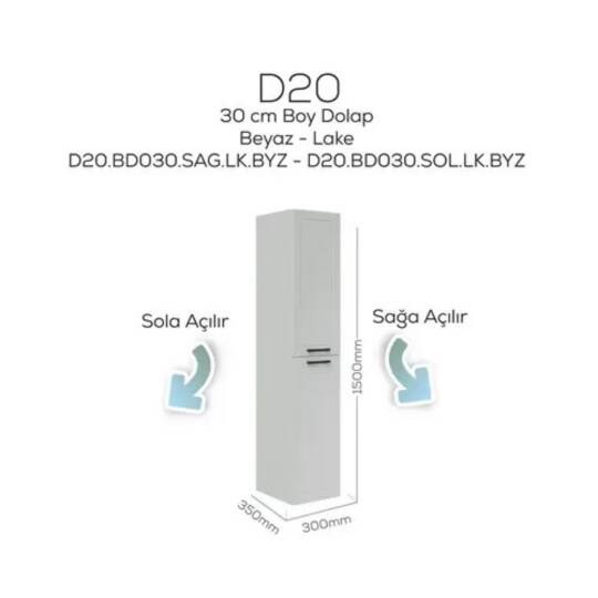 Creavit D20 Sola Açılır Boy Dolabı Beyaz
