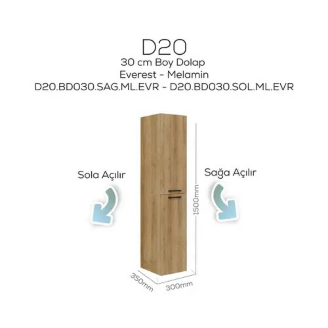Creavit D20 Sola Açılır Boy Dolabı Everest - 1