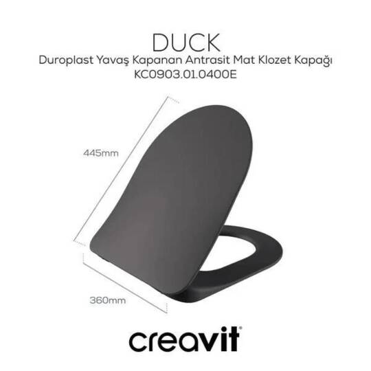 Creavit Duck Duroplast Yavaş Kapanan Klozet Kapağı Anstrasit Mat - 2