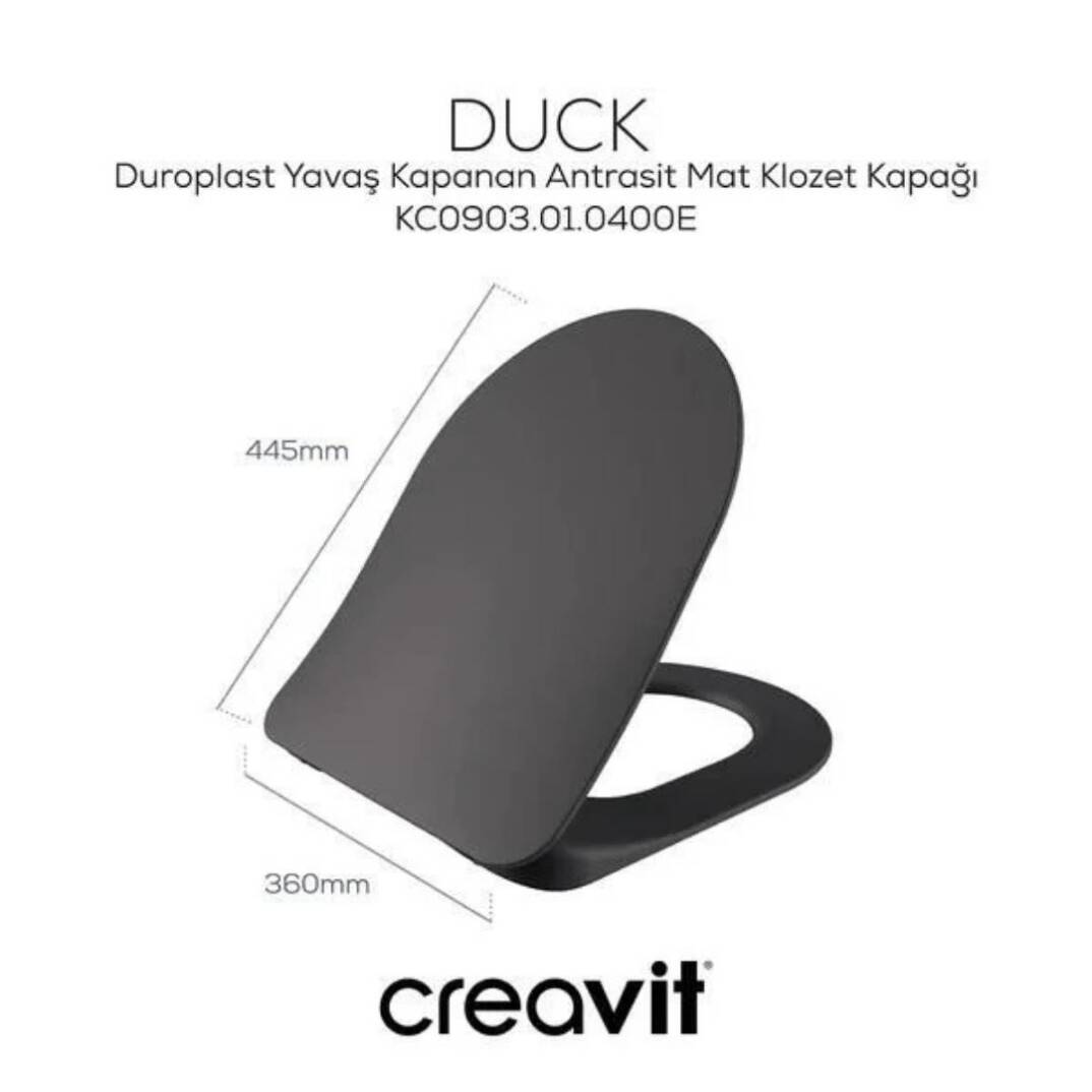 Creavit Duck Duroplast Yavaş Kapanan Klozet Kapağı Anstrasit Mat - 2