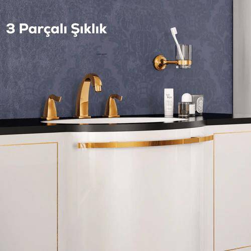 Creavit Giza Lavabo Armatürü Altın 3 Delikli Sifonlu - 2