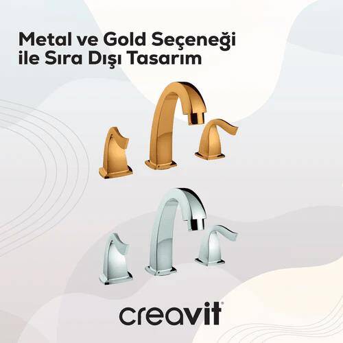 Creavit Giza Lavabo Armatürü Altın 3 Delikli Sifonlu - 3