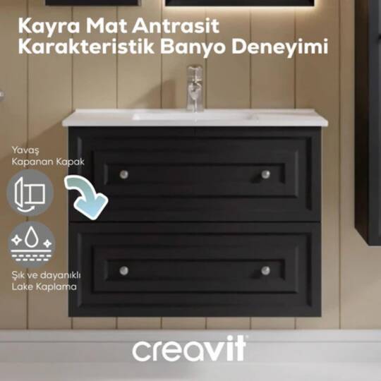Creavit Kayra Lavabo Dolabı Çekmeceli Mat Antrasit - 3