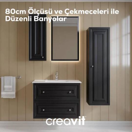 Creavit Kayra Lavabo Dolabı Çekmeceli Mat Antrasit - 4