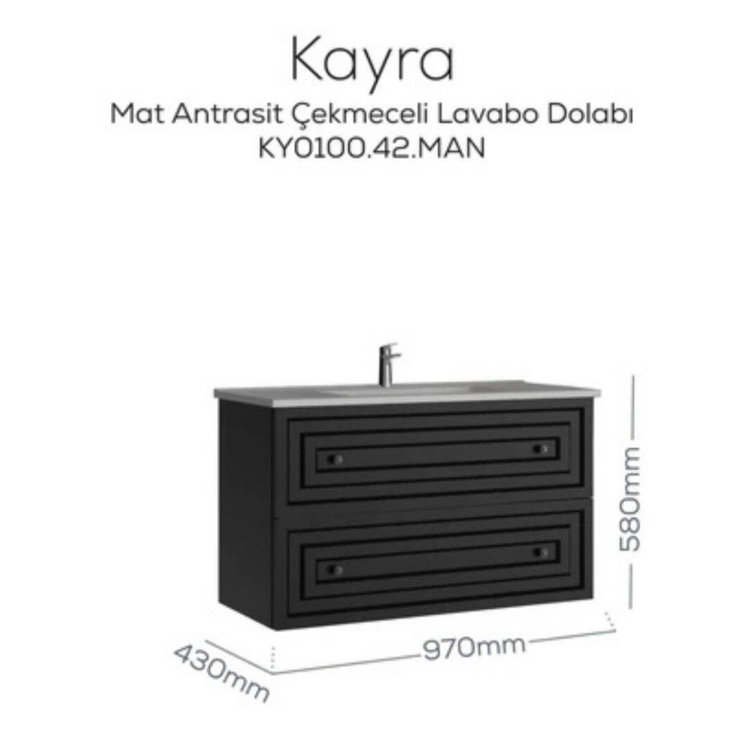Creavit Kayra Lavabo Dolabı Çekmeceli Mat Antrasit - 2