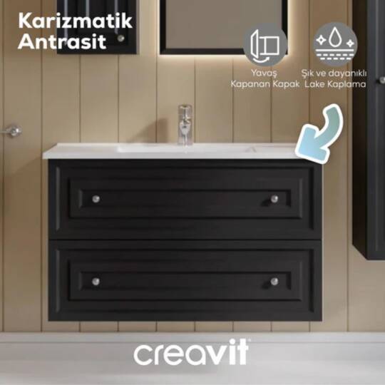 Creavit Kayra Lavabo Dolabı Çekmeceli Mat Antrasit - 3