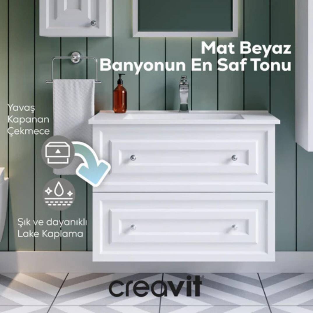 Creavit Kayra Lavabo Dolabı Çekmeceli Mat Beyaz - 3