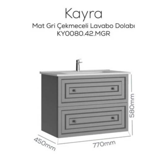 Creavit Kayra Lavabo Dolabı Çekmeceli Mat Gri - 2