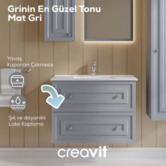 Creavit Kayra Lavabo Dolabı Çekmeceli Mat Gri - 3