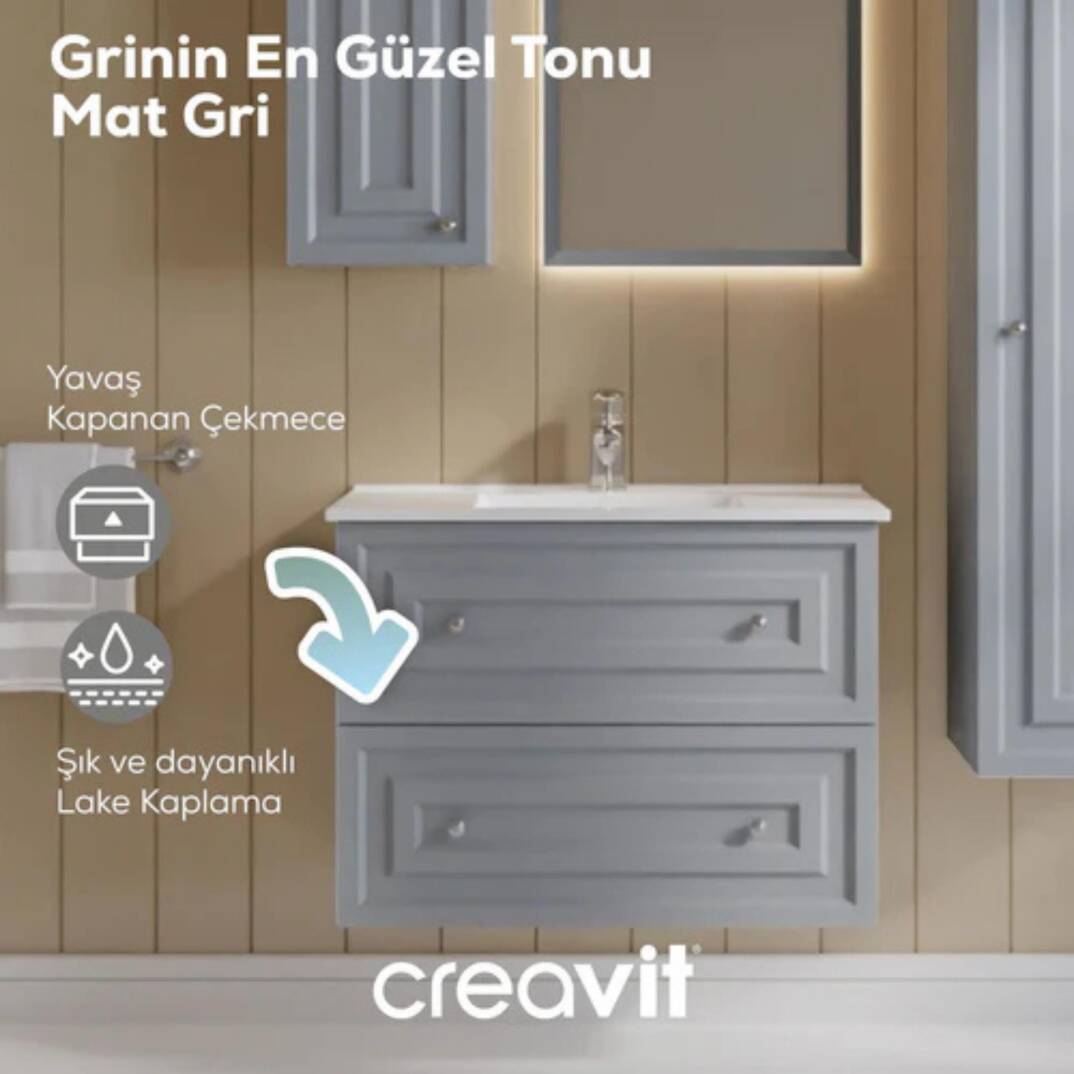Creavit Kayra Lavabo Dolabı Çekmeceli Mat Gri - 3