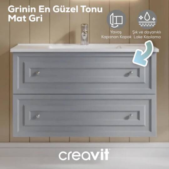 Creavit Kayra Lavabo Dolabı Çekmeceli Mat Gri - 2