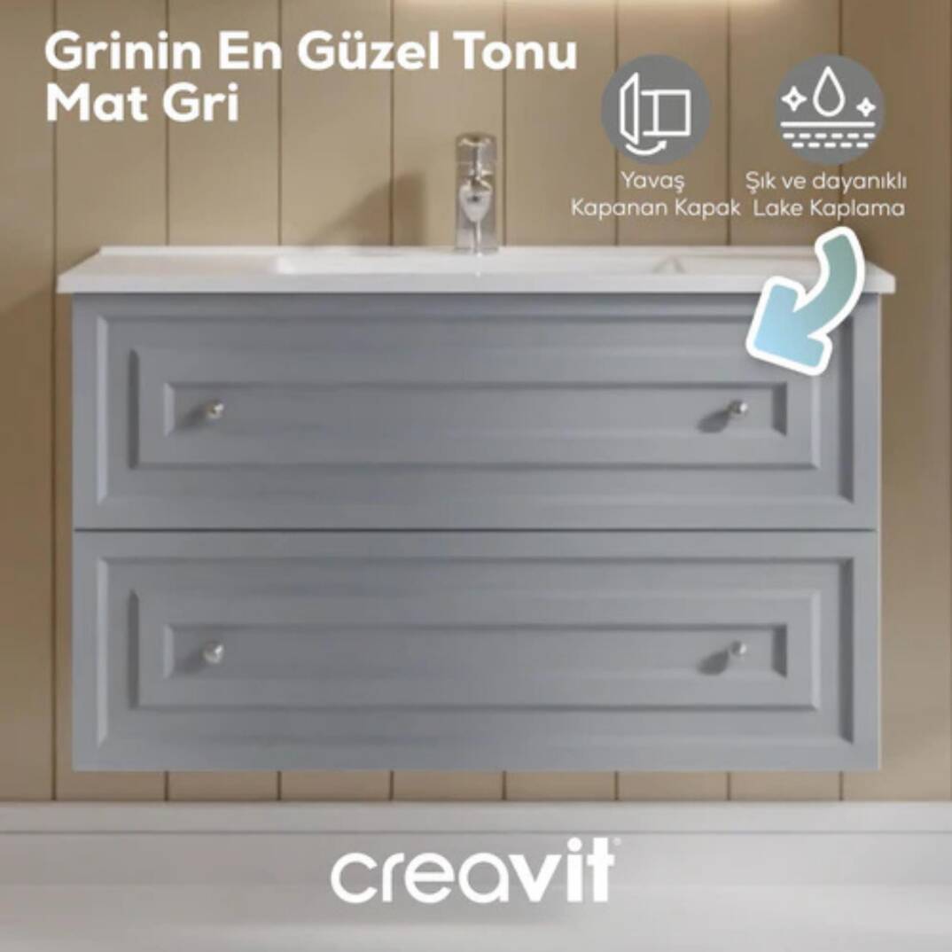 Creavit Kayra Lavabo Dolabı Çekmeceli Mat Gri - 2
