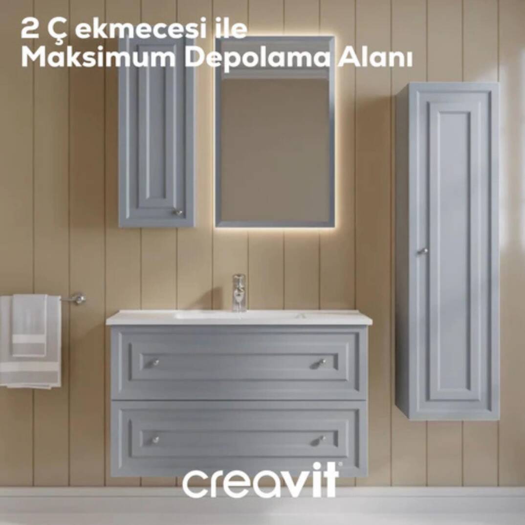 Creavit Kayra Lavabo Dolabı Çekmeceli Mat Gri - 3