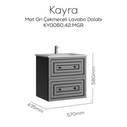 Creavit Kayra Lavabo Dolabı Çekmeceli Mat Gri - 2