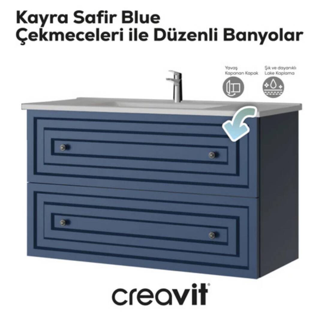 Creavit Kayra Lavabo Dolabı Çekmeceli Mat Safire Blue - 3