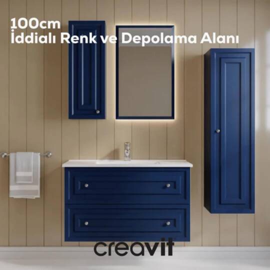 Creavit Kayra Lavabo Dolabı Çekmeceli Mat Safire Blue - 4