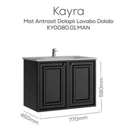 Creavit Kayra Lavabo Dolabı Kapaklı Mat Antrasit - 2