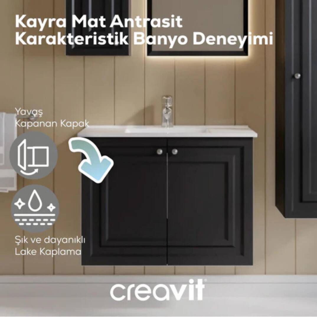 Creavit Kayra Lavabo Dolabı Kapaklı Mat Antrasit - 3