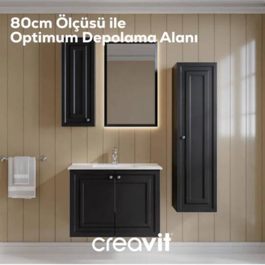 Creavit Kayra Lavabo Dolabı Kapaklı Mat Antrasit - 4