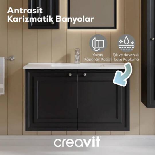 Creavit Kayra Lavabo Dolabı Kapaklı Mat Antrasit - 2