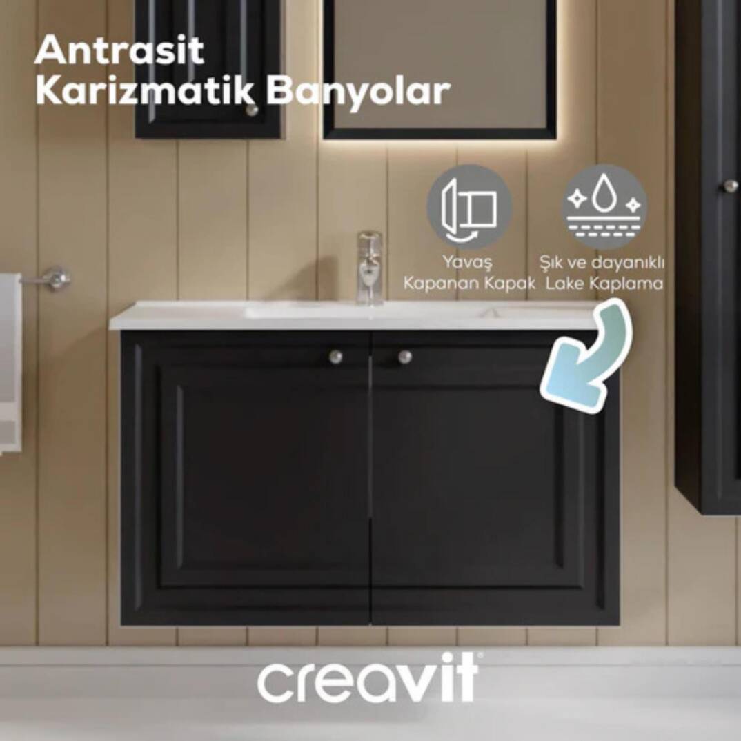 Creavit Kayra Lavabo Dolabı Kapaklı Mat Antrasit - 2