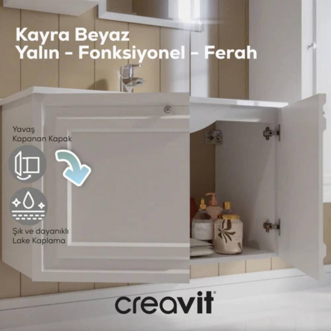 Creavit Kayra Lavabo Dolabı Kapaklı Mat Beyaz - 4