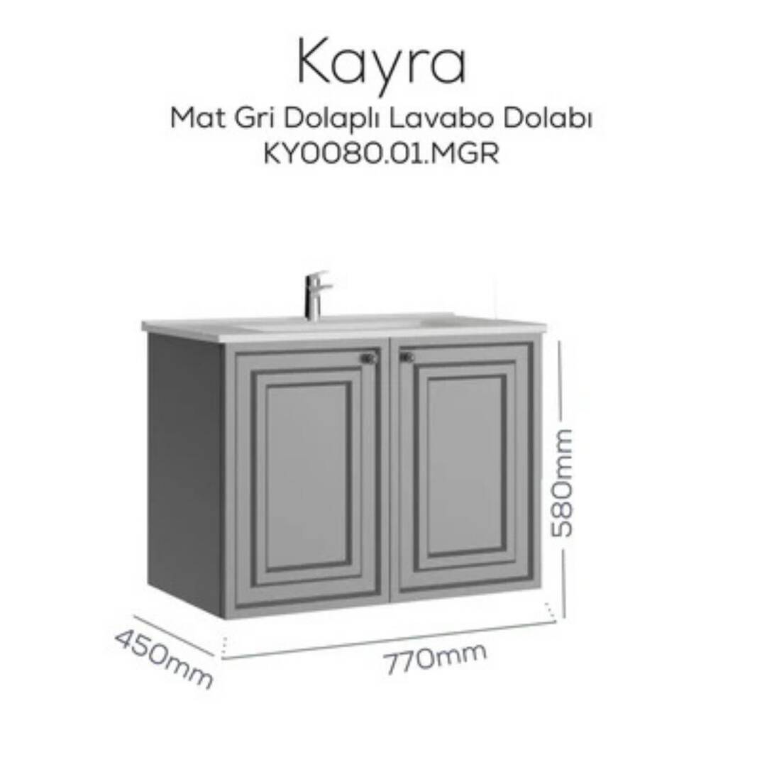 Creavit Kayra Lavabo Dolabı Kapaklı Mat Gri - 2