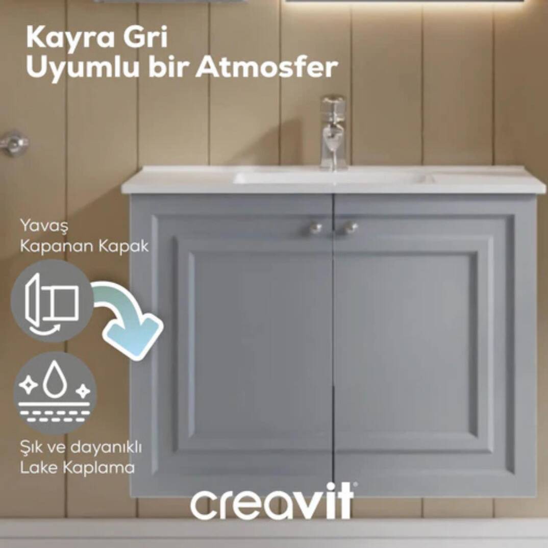 Creavit Kayra Lavabo Dolabı Kapaklı Mat Gri - 3