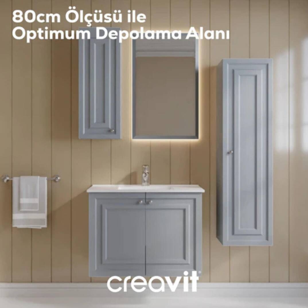 Creavit Kayra Lavabo Dolabı Kapaklı Mat Gri - 4