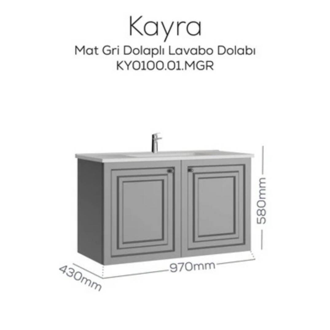 Creavit Kayra Lavabo Dolabı Kapaklı Mat Gri - 2