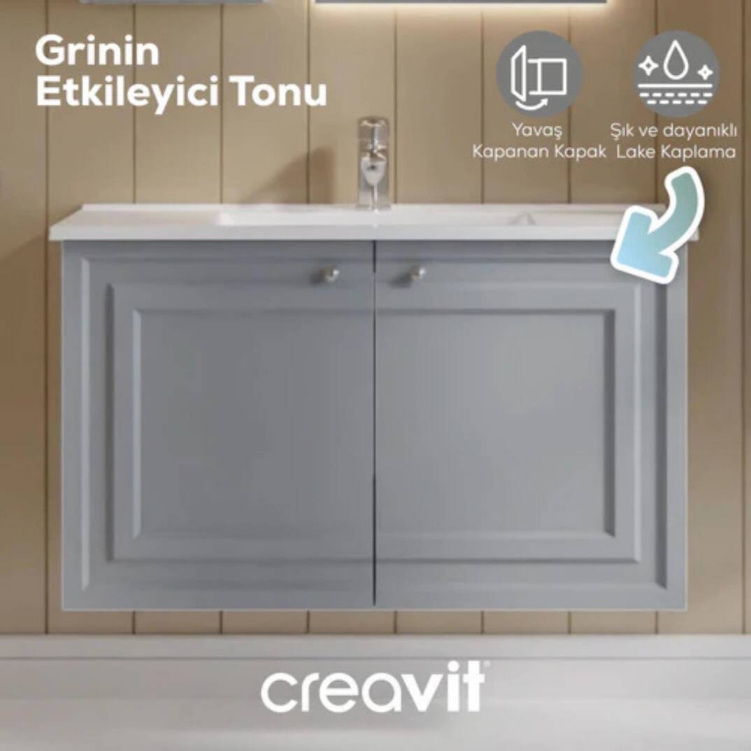 Creavit Kayra Lavabo Dolabı Kapaklı Mat Gri - 3