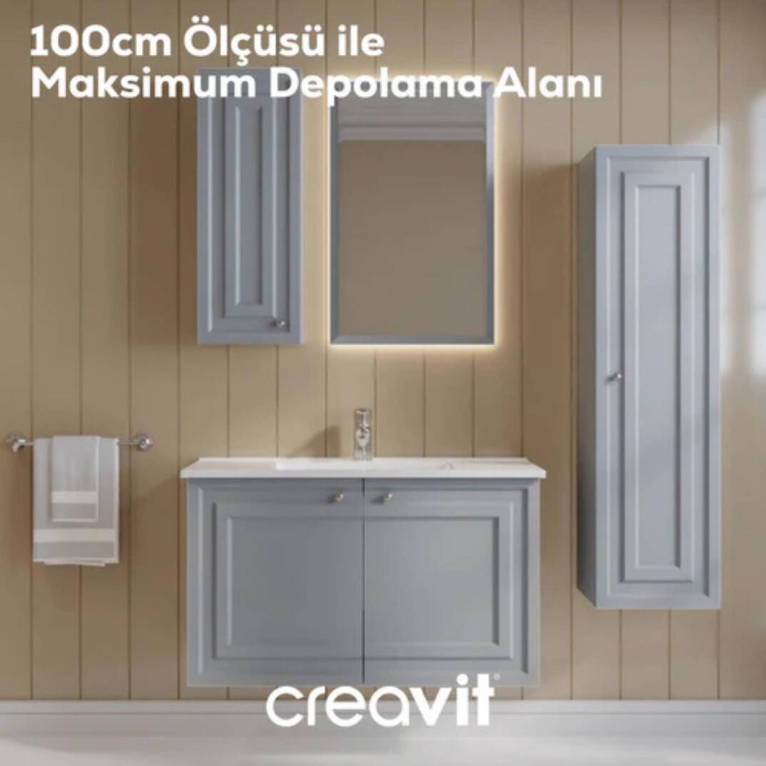 Creavit Kayra Lavabo Dolabı Kapaklı Mat Gri - 4