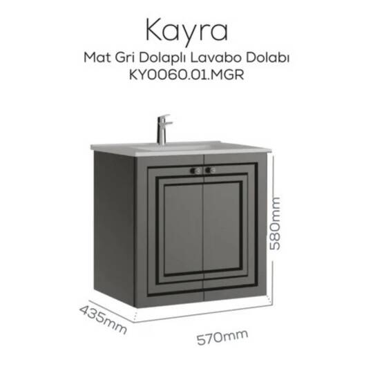 Creavit Kayra Lavabo Dolabı Kapaklı Mat Gri - 2