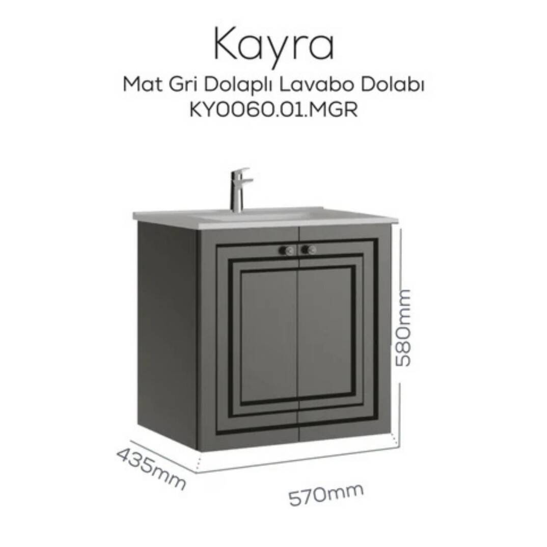 Creavit Kayra Lavabo Dolabı Kapaklı Mat Gri - 2