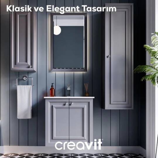 Creavit Kayra Lavabo Dolabı Kapaklı Mat Gri - 3