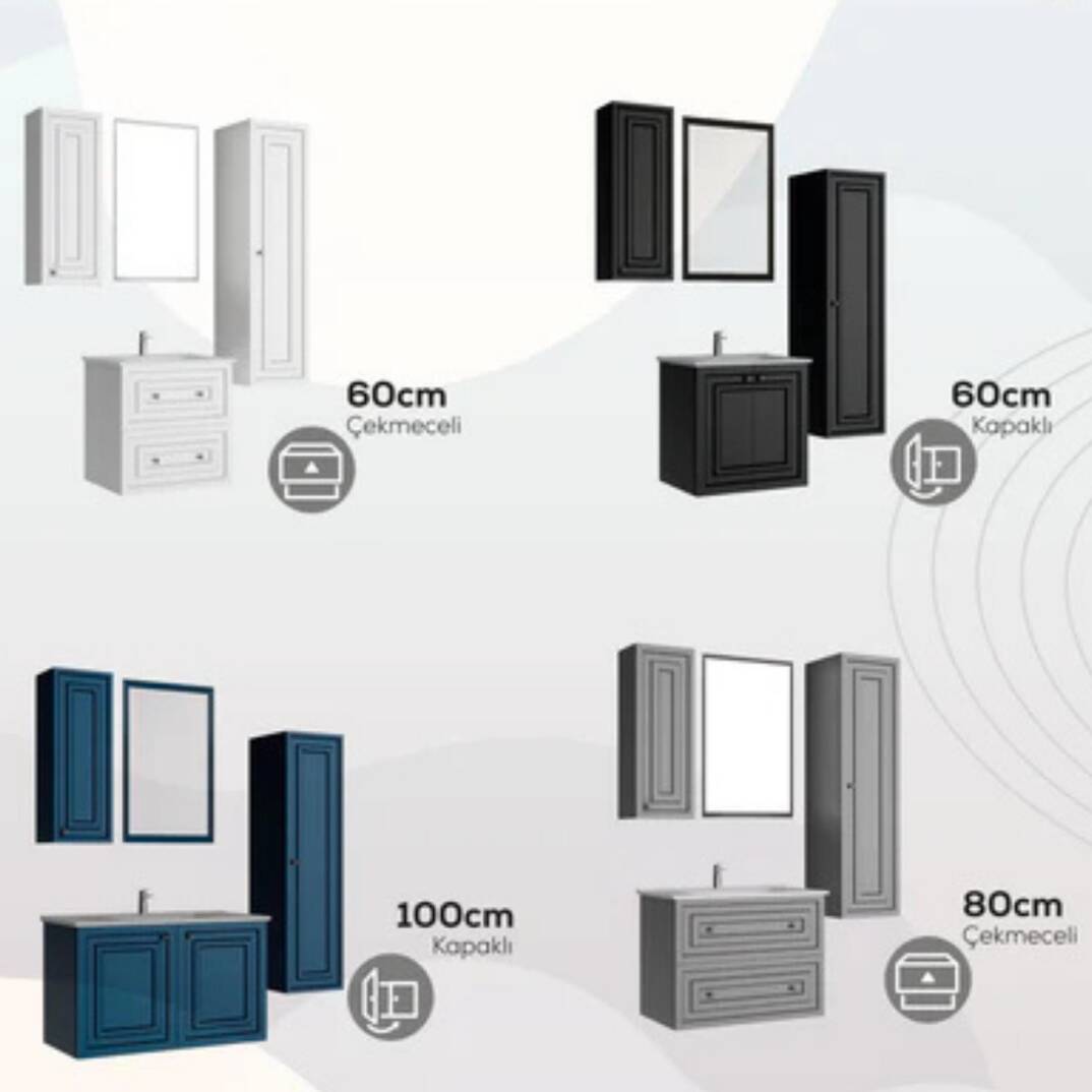 Creavit Kayra Lavabo Dolabı Kapaklı Mat Gri - 4